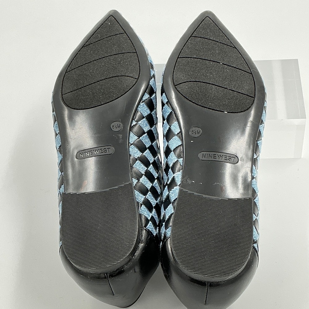 Nine West Size 6.5 Woven Checkered Pointed Flats Black Blue Denim NEW Largo $89 - Picture 7 of 12